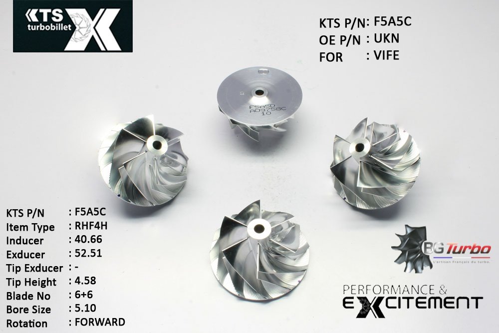 Turbo ROUE FORGÉE MFS PERFORMANCE - 6+6 PALES - INDUCER : 40,66 - EXDUCER : 52,51 - TYPE : RHF4HANGLE : 45° - ROTATION : Forward - SUPER BACK : 1,32 - BORE SIZE : 5,1
